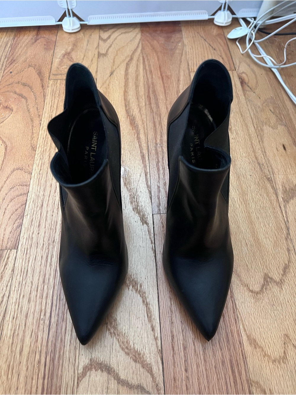 Saint Laurent Black Pointed Toe Leather Ankle Booties